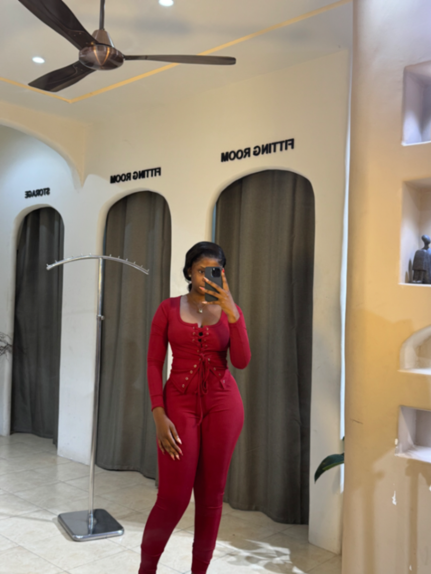 Lace-Up Ribbed Co-ord Set