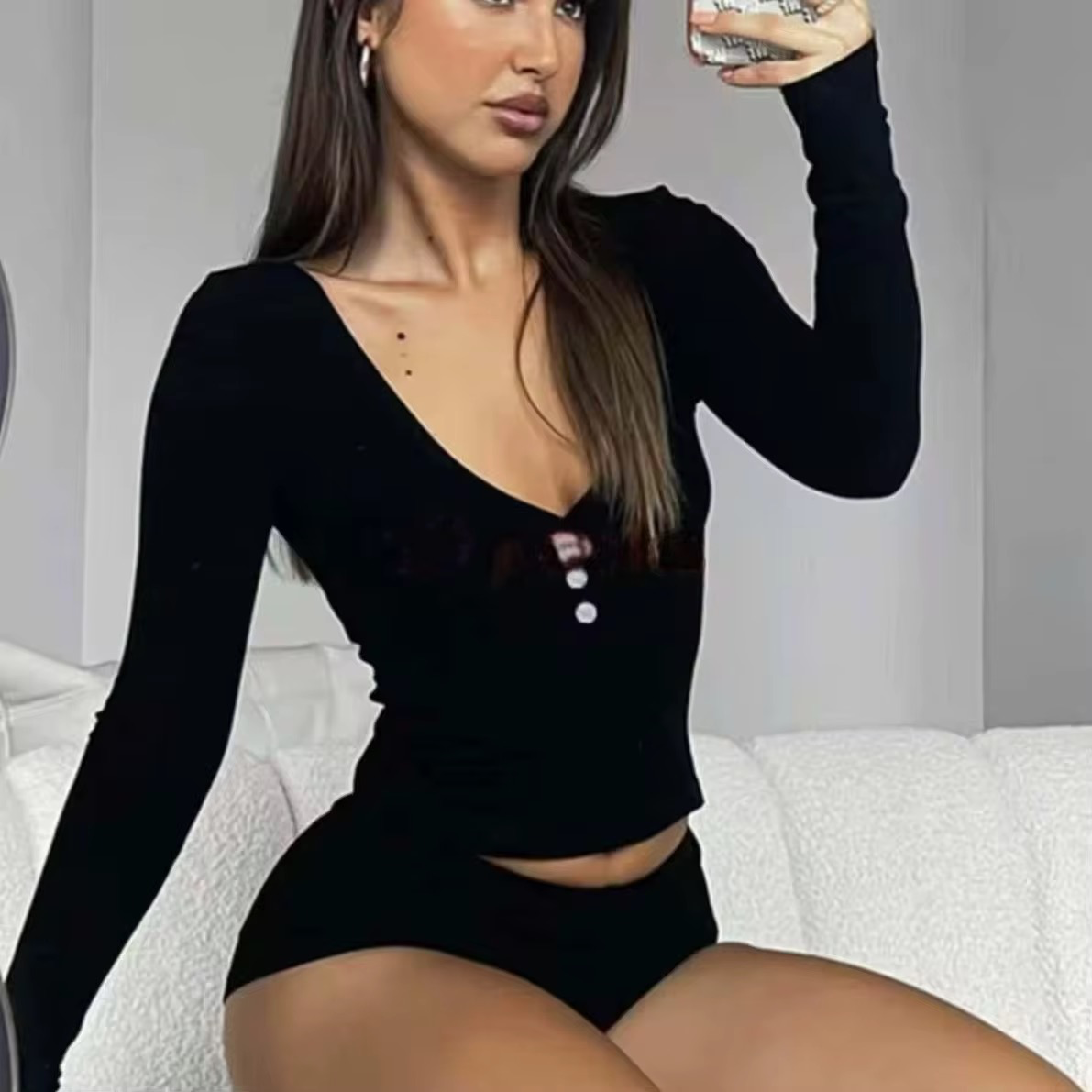 The Siren Button-Front Long Sleeve Set